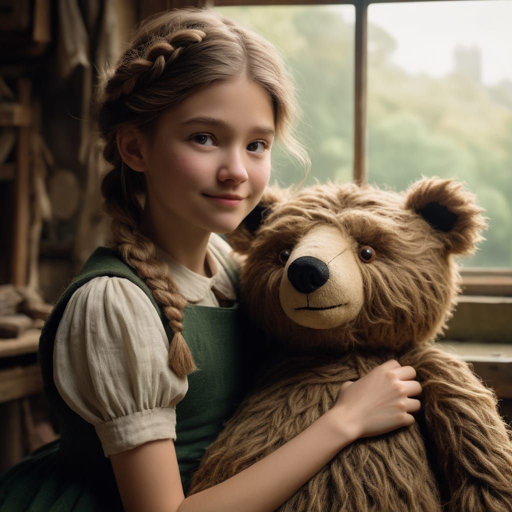 Girl with Bear in Beatrix Potter Style