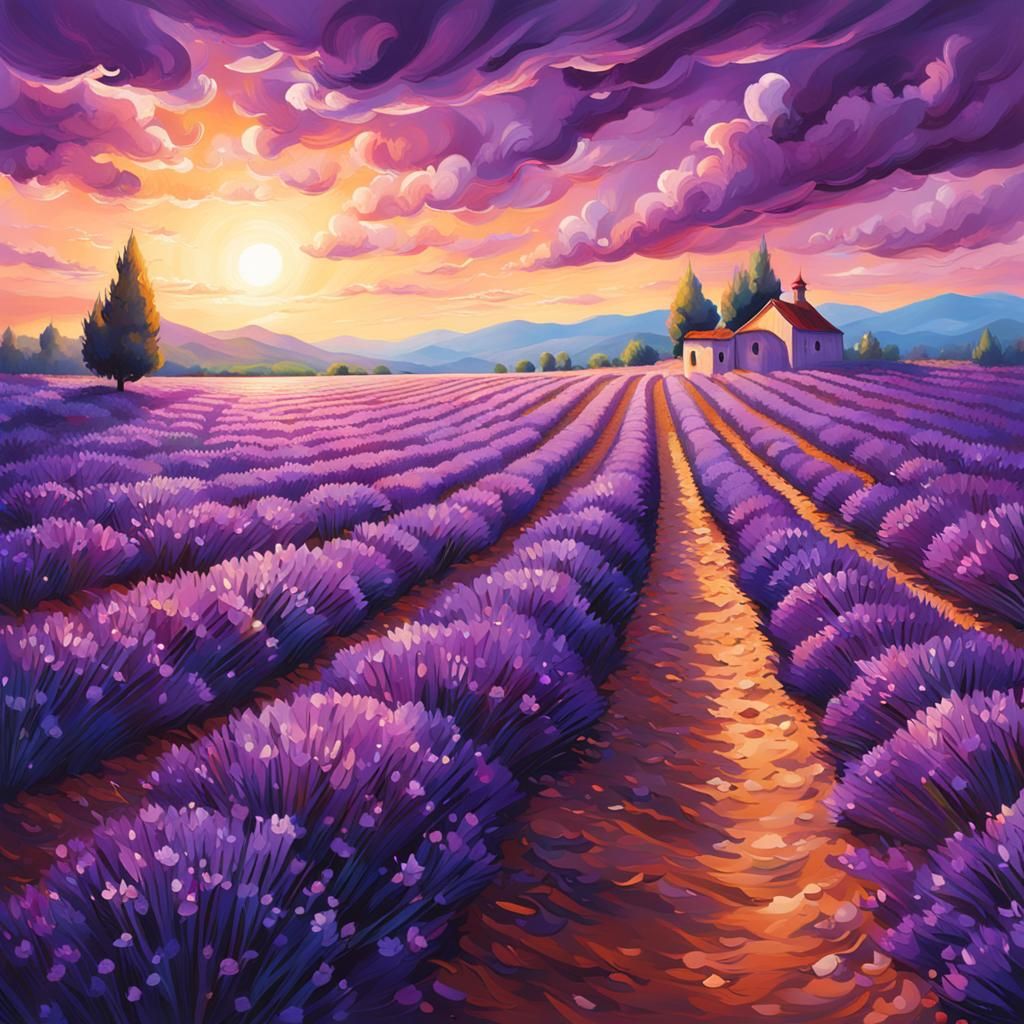 Hyperrealistic Lavender Field in Splash Art Style