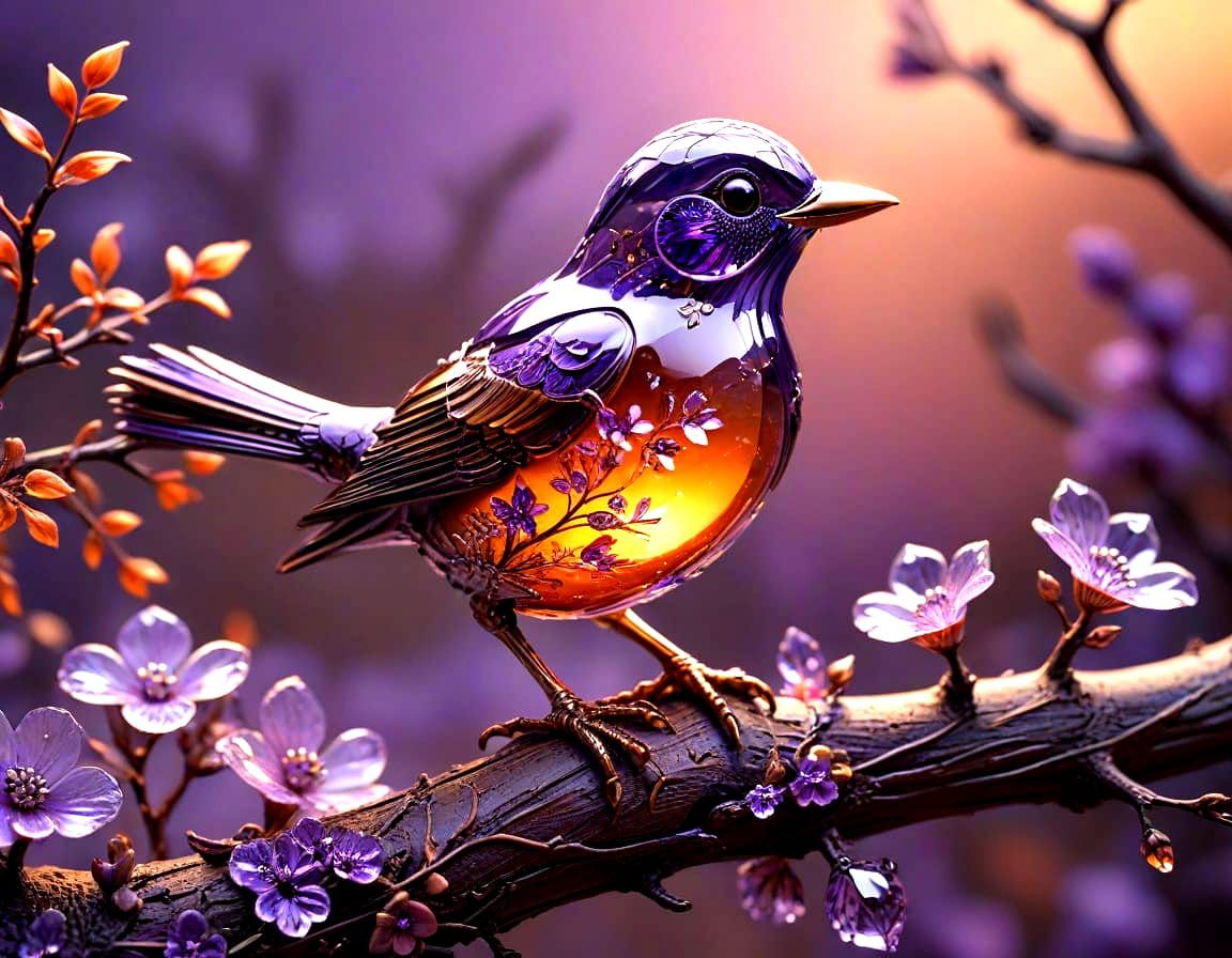 Ethereal Bird Figurine in Sunset Landscape