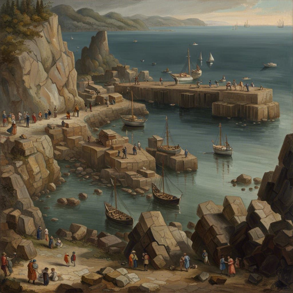 Picturesque Rocky Shoreline Harbor Scene