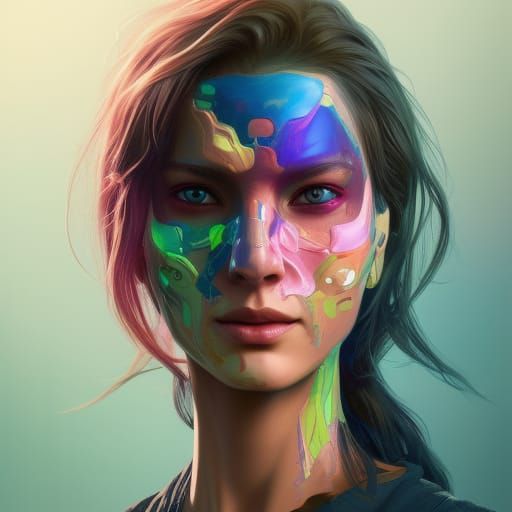 Masked Figure in Colorful Futuristic Universe