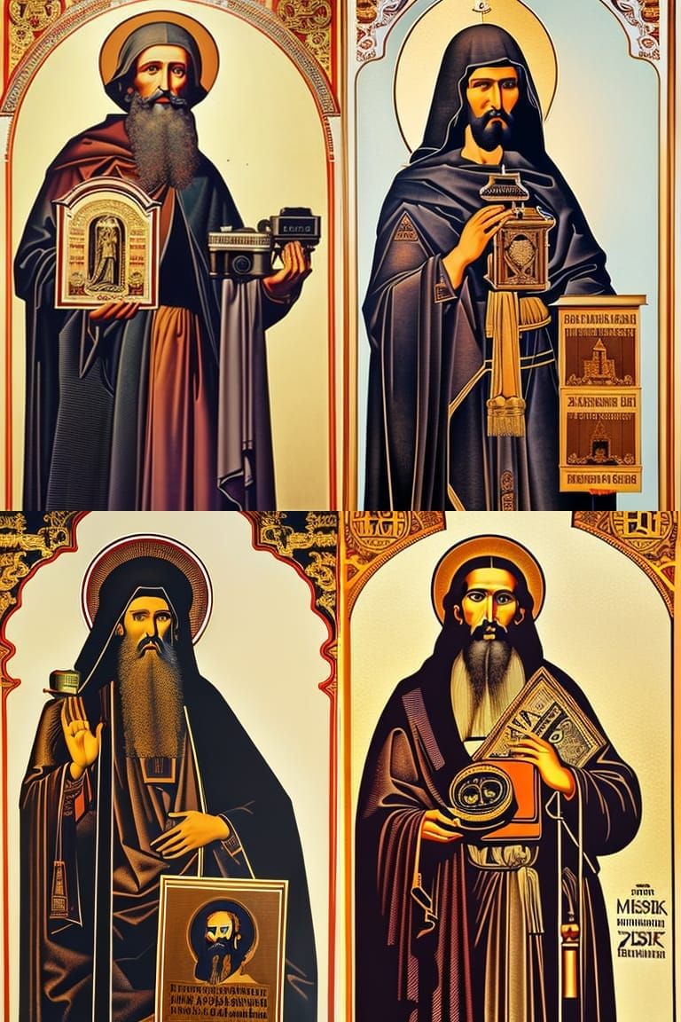 Orthodox Icon of Photography Saint in Alphonse Mucha Style