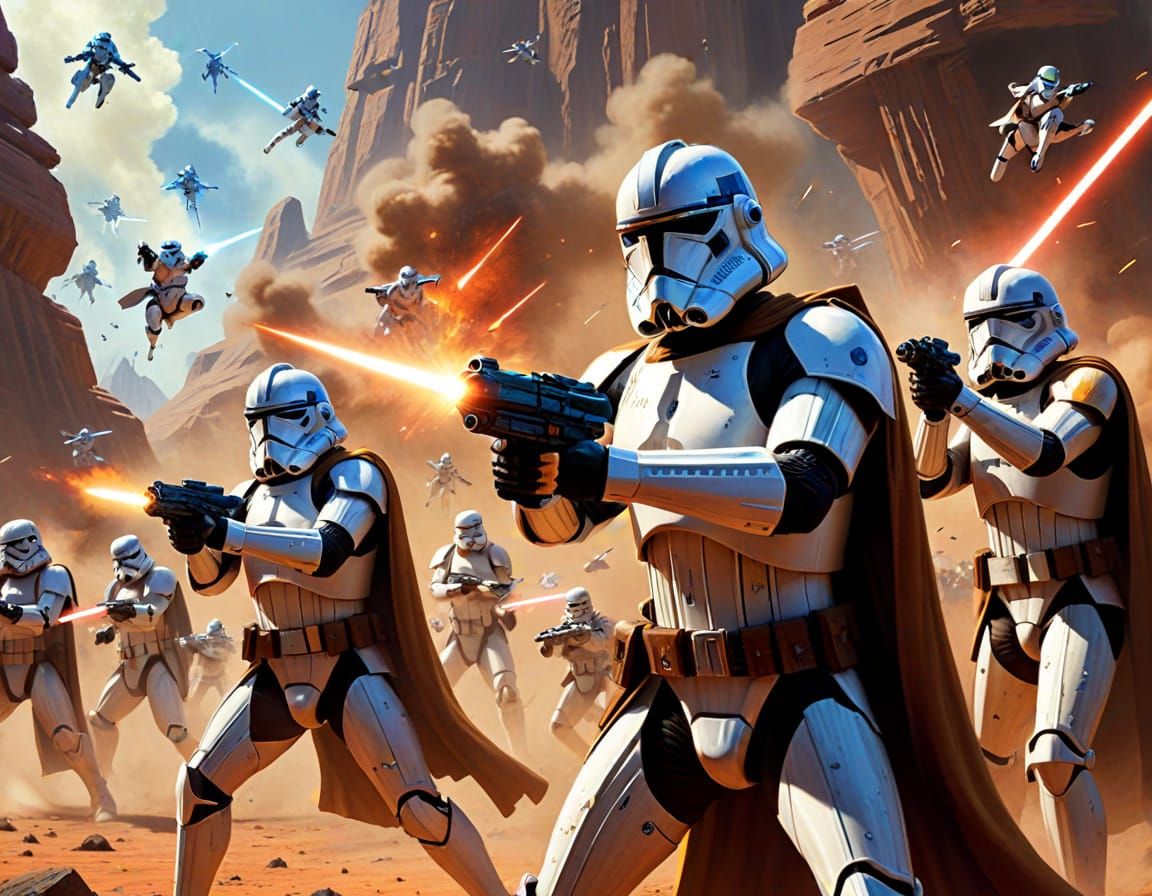 Jedi Knight Faces Clone Troopers in Sci-Fi Battle