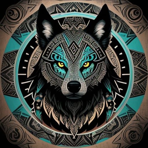 Timeless Magic Wolf Tattoo in Tribal Mayan Style