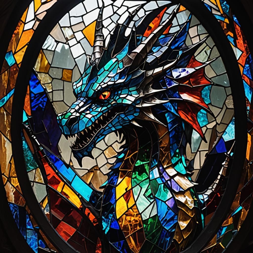 Shattered Dragon Mirror in Stained Glass Style