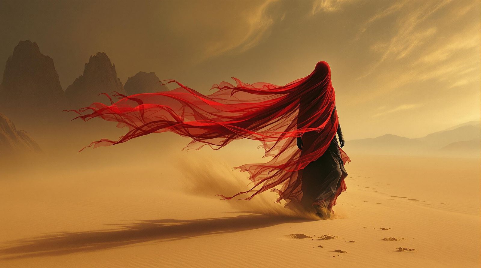 Veiled Figure in Desert Storm: Romanticism Art