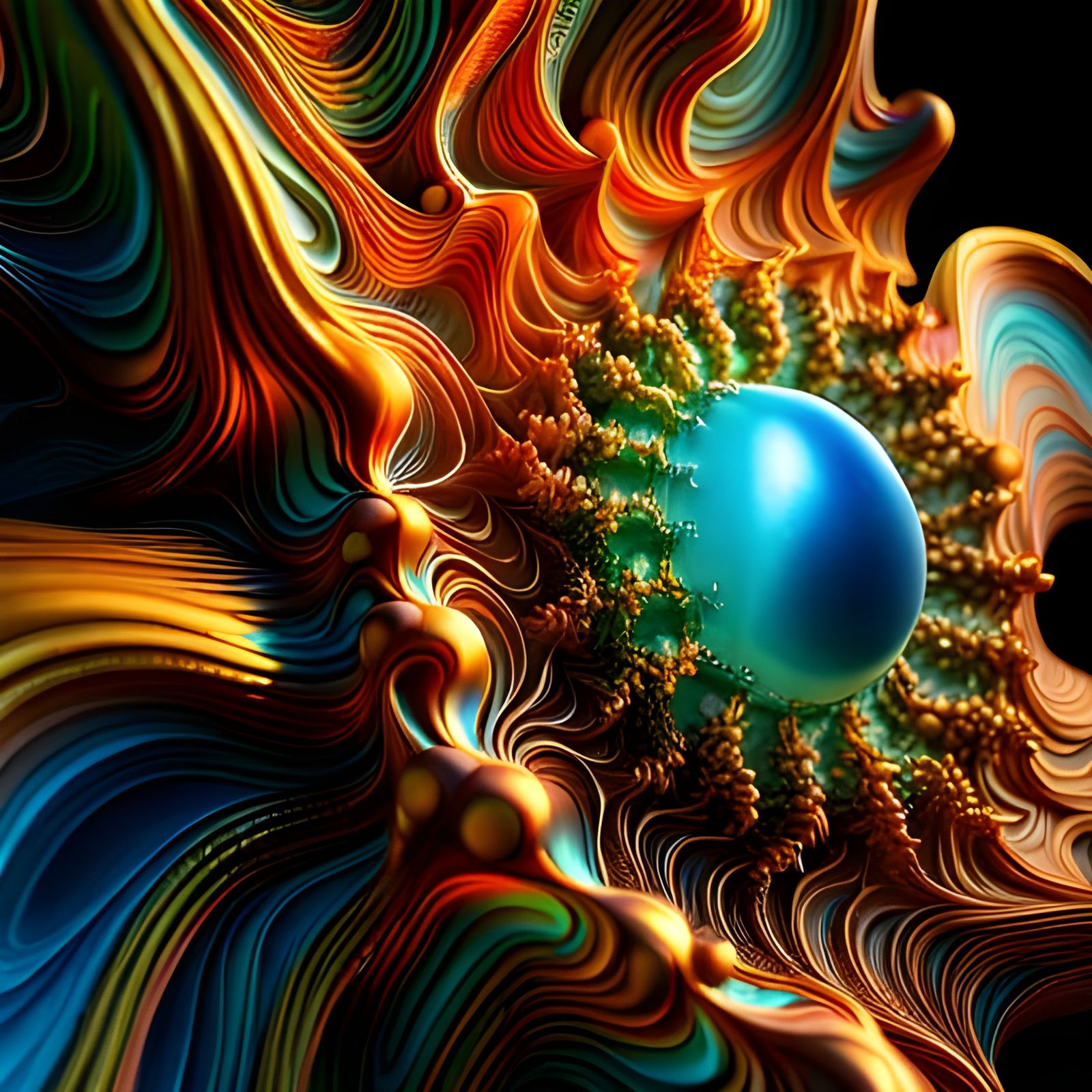 Iridescent Fractal Yin Yang Heart Sculpture