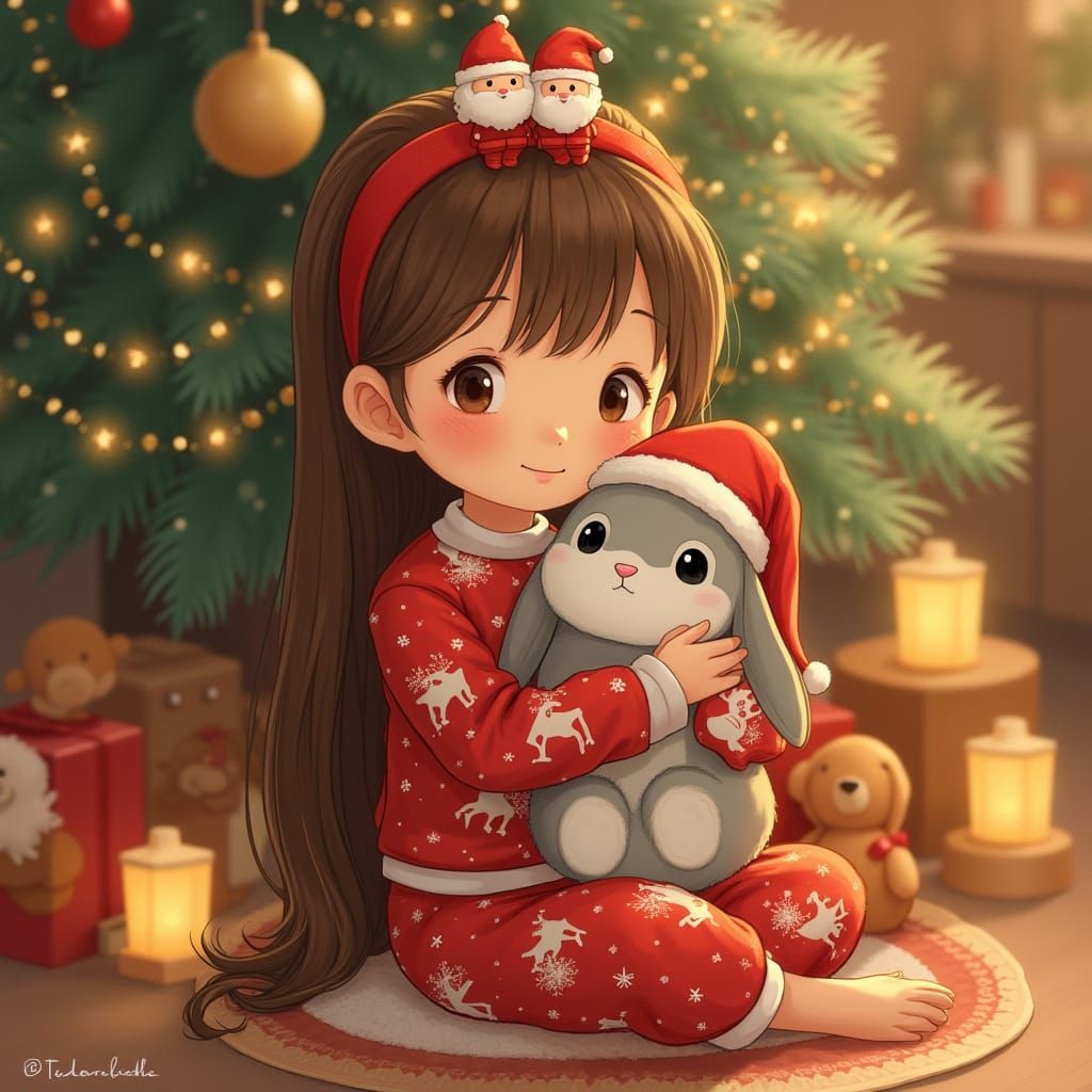 Whimsical Christmas Girl in Ghibli Style