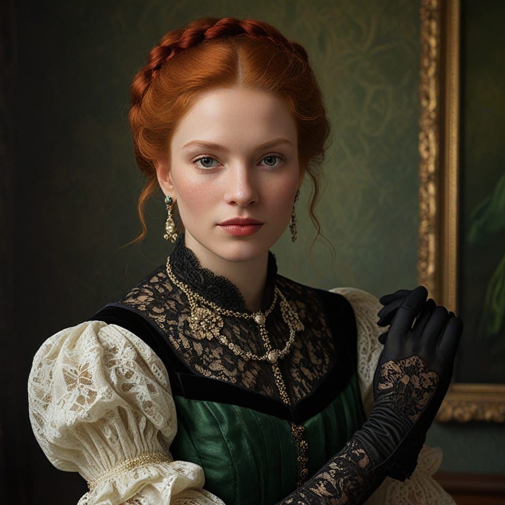 Elegant Victorian Lady Portrait in Oil Painting Style
