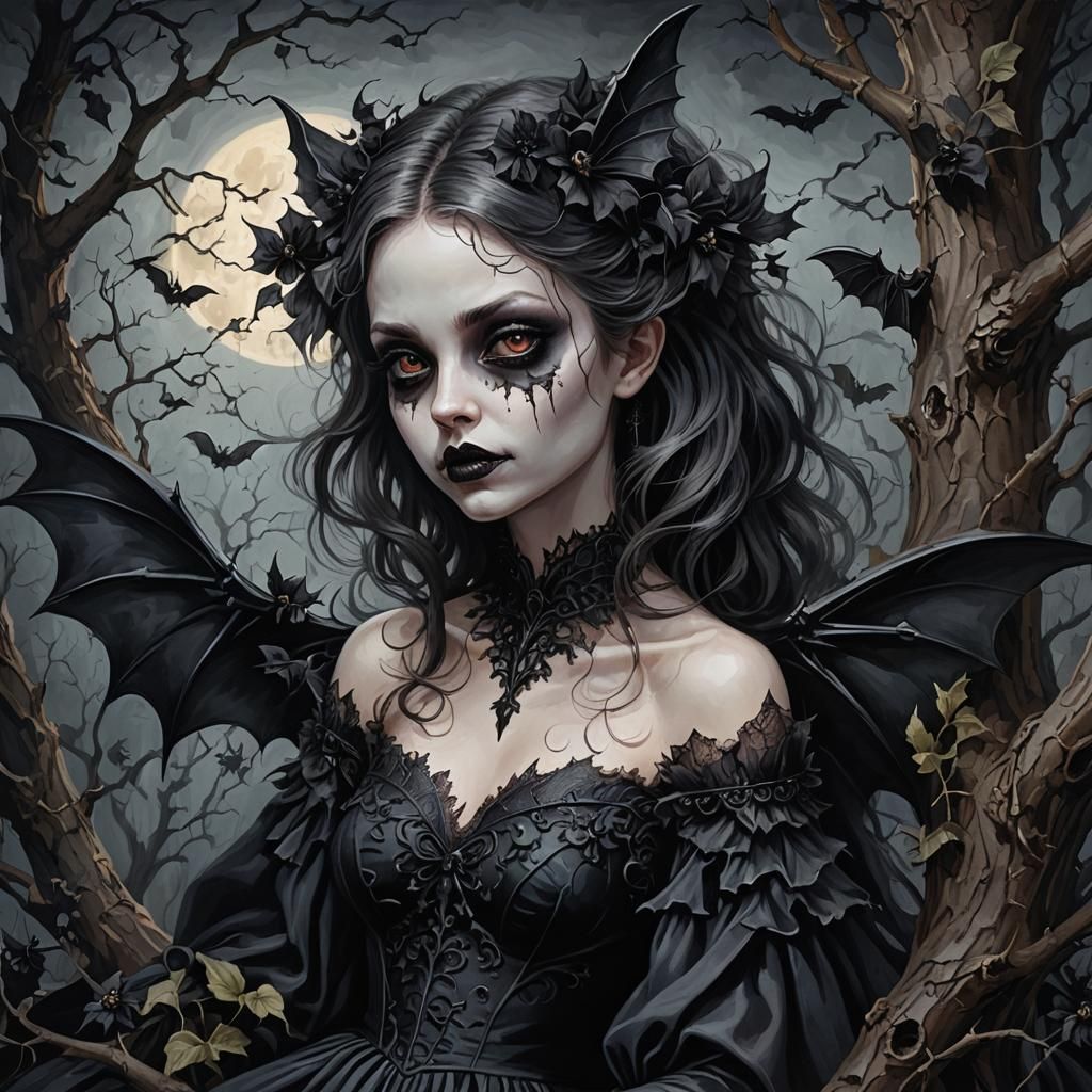 Scary Ethereal Fairy with Bat Wings in Dark Fantasy Art