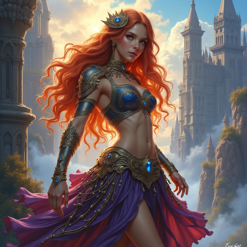 Fantasy Woman in Dreamlike Landscape, Art Nouveau Style