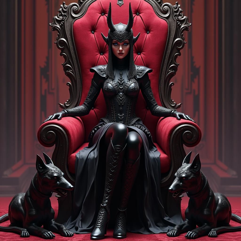 Leather-Clad Woman on Rhodonite Throne: Anime-Inspired 3D Ar...