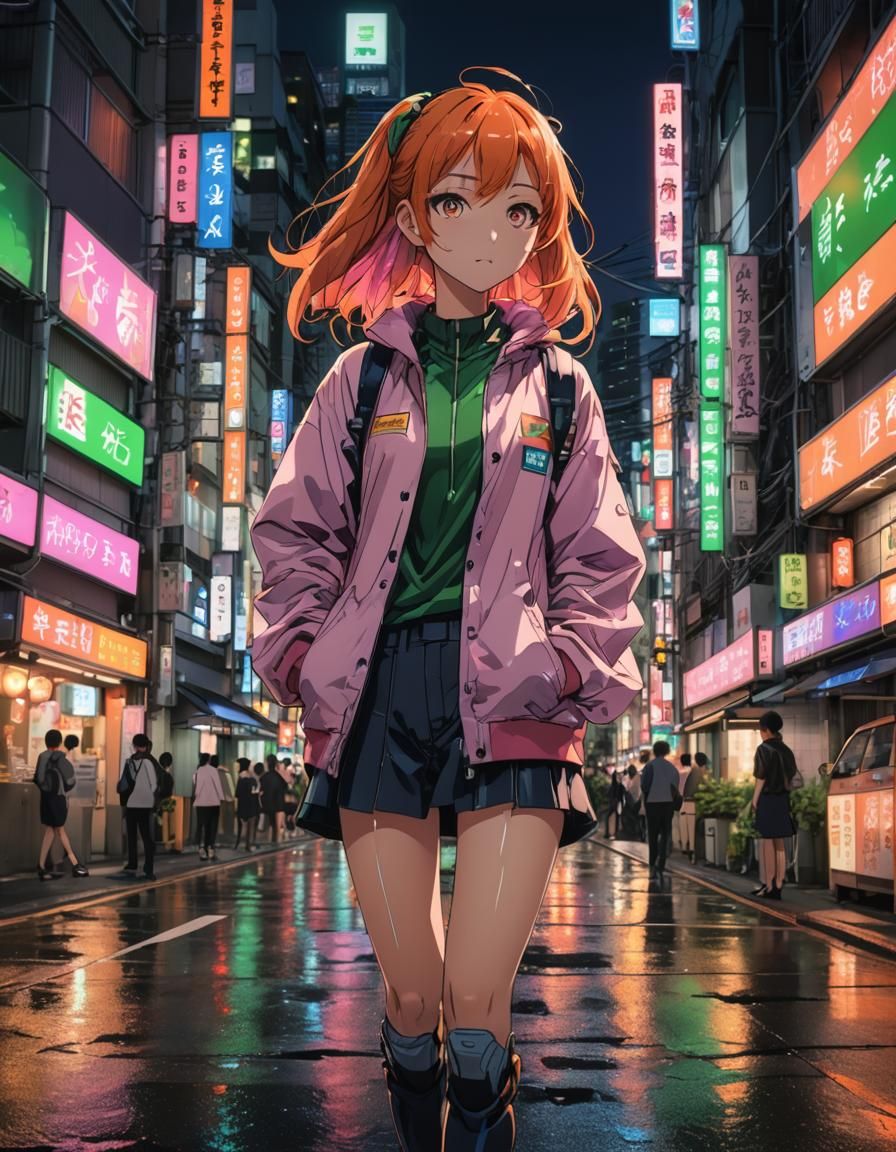 Anime Girl in Tokyo at Night