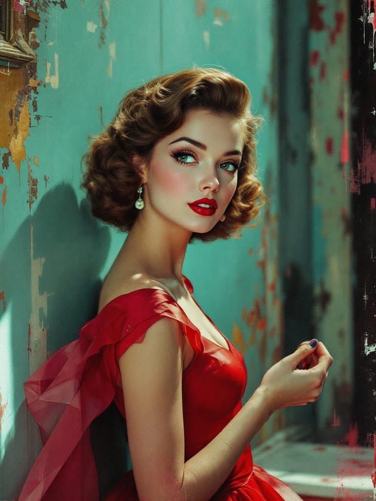 1950s Pin-Up Woman with Vintage Film Grain