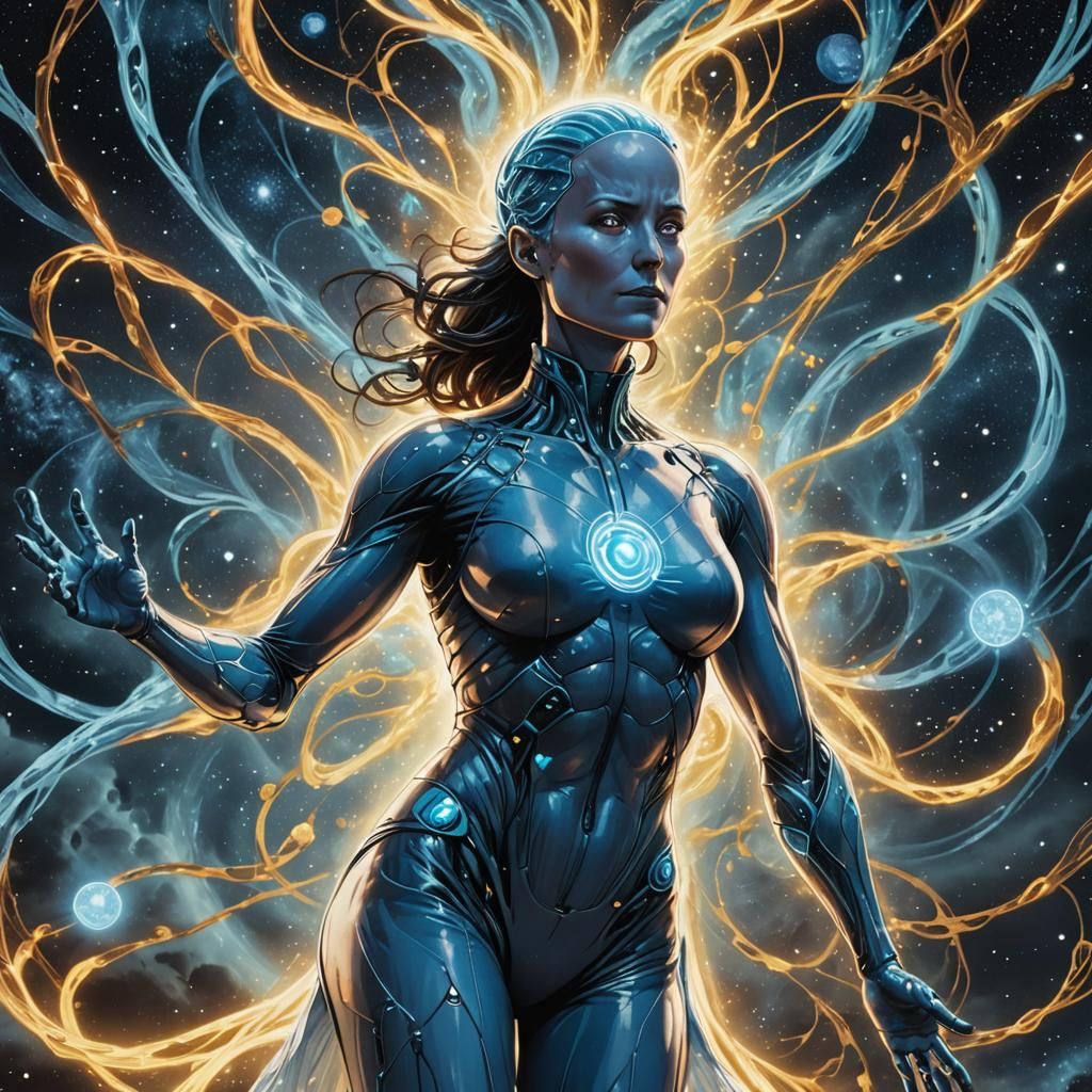 Female Dr. Manhattan in Vibrant Sci-Fi Art