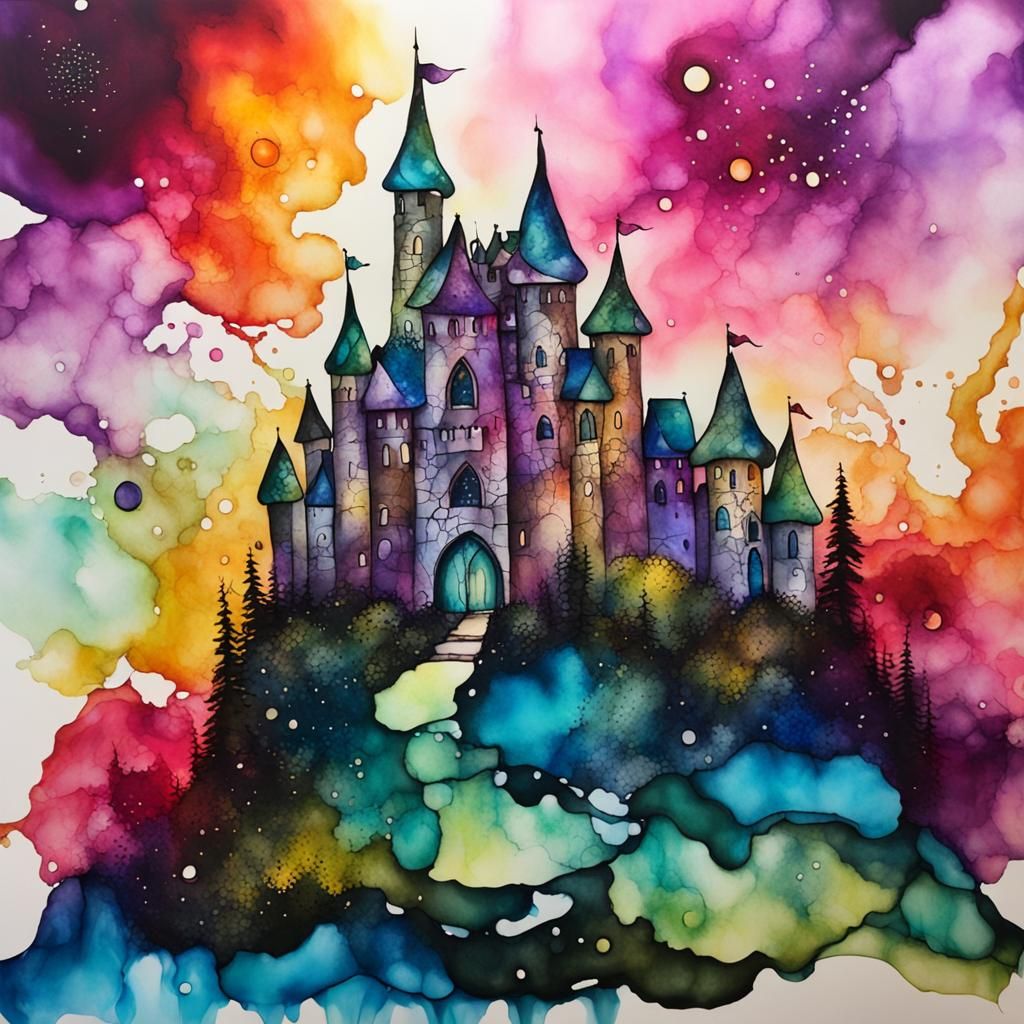 Magical Castle: An Alcohol Ink Dreamscape