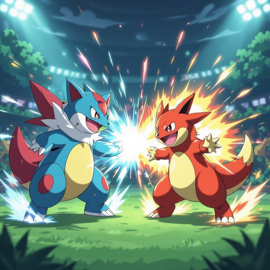 Dynamic Pokemon Battle in Anime Style