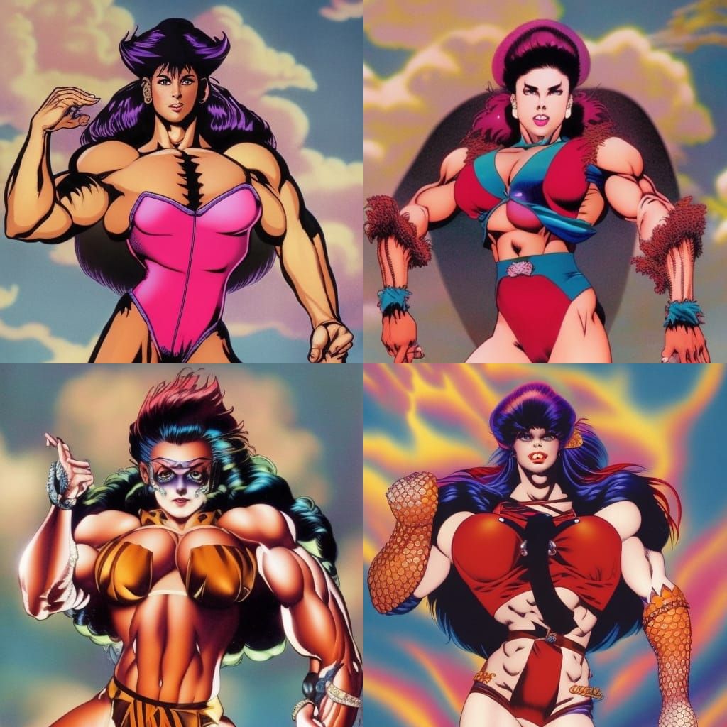 80s Anime Female Bodybuilder in Blue Corset