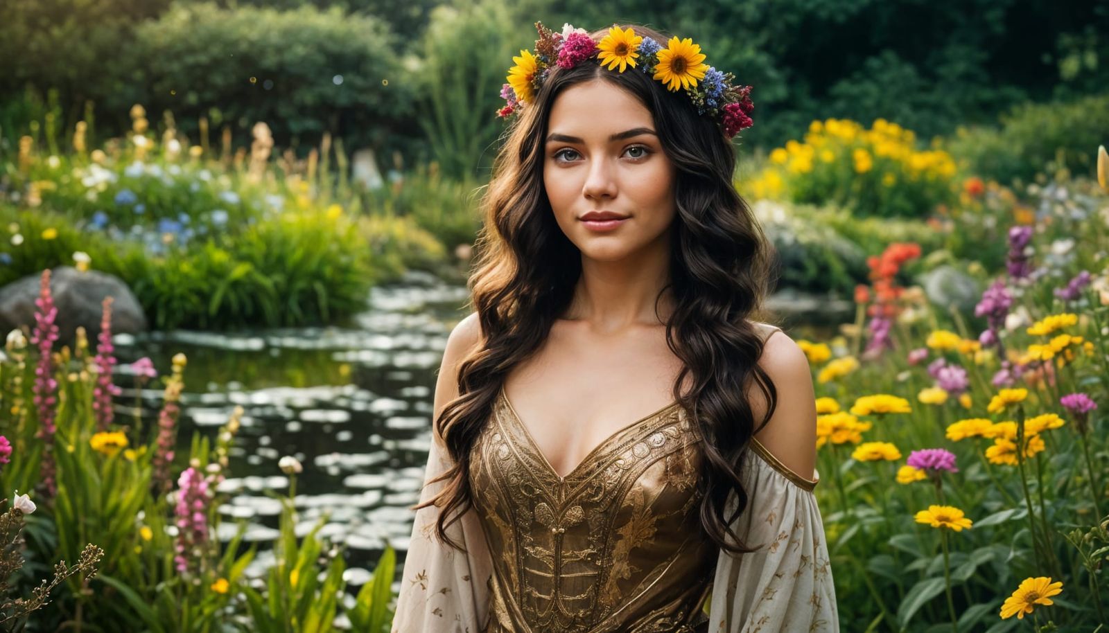 Norse Goddess Surrounded by Wildflowers