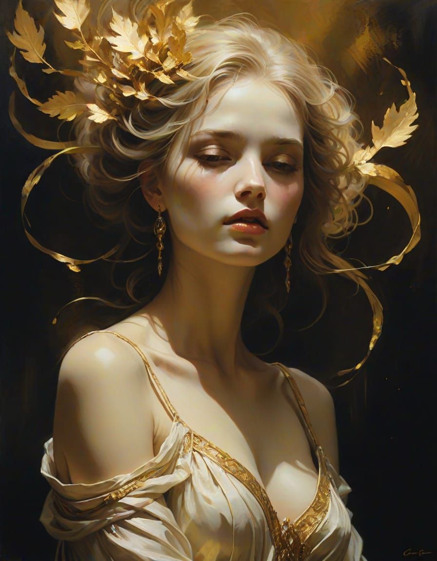 Face in Golden Reverie, Caught in Ethereal Glow