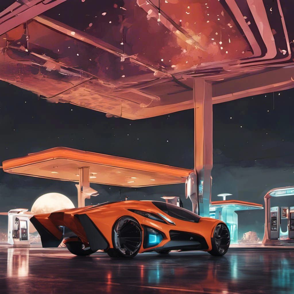 Futuristic Space Gas Station With Sci-Fi Vehicles