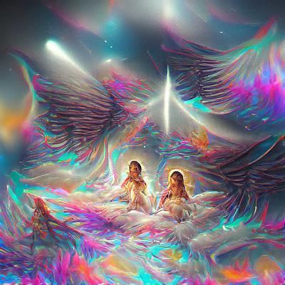 Holographic Astral Angels in Mixed Media