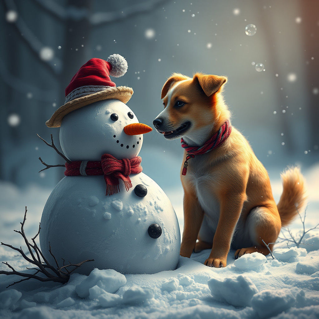 Dog's Winter Fun: A Fantastical Matte Painting