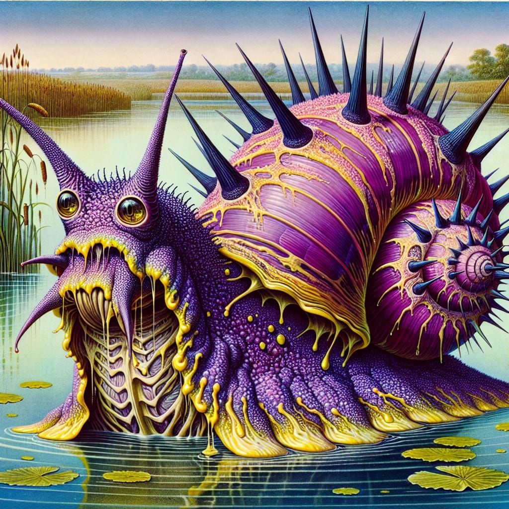 Majestic Purple Snail with Spiked Shell in Pond