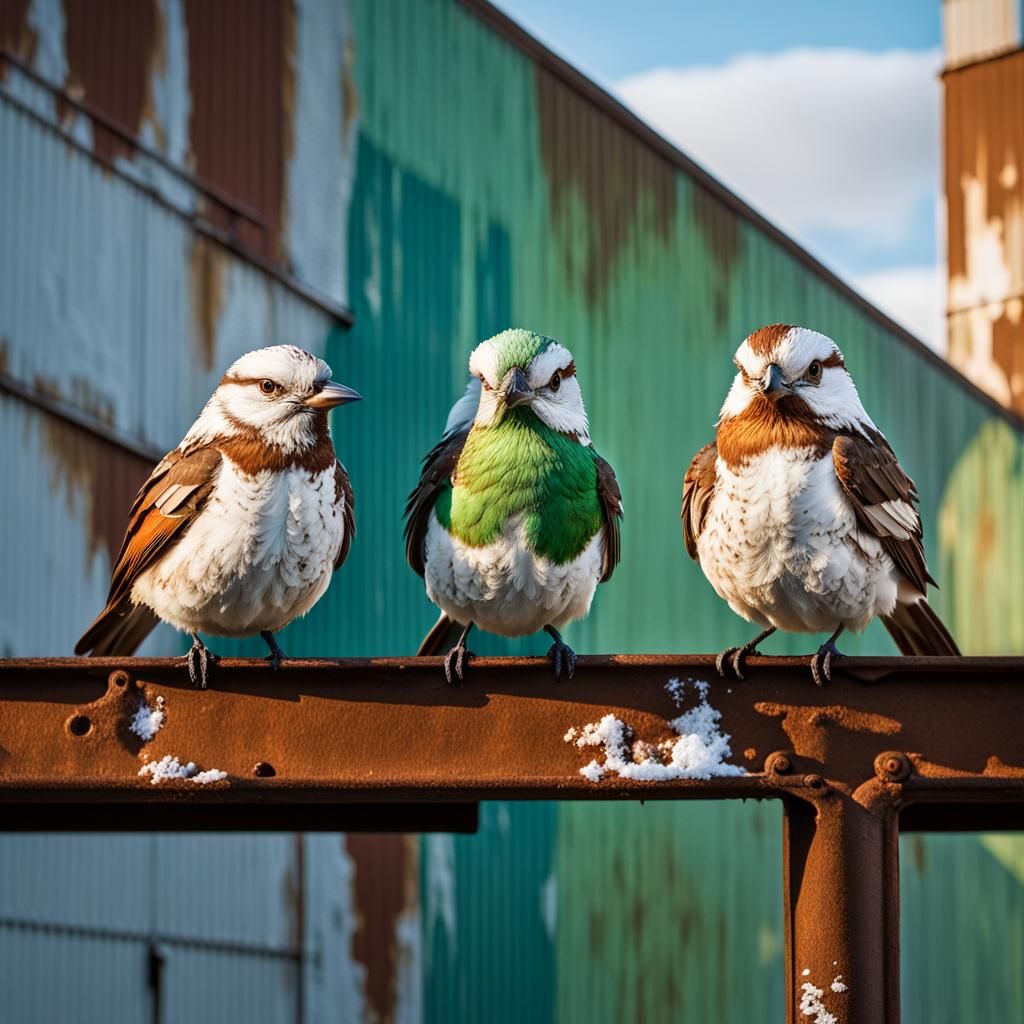 Birds on Warehouse in Ethereal Morning Light