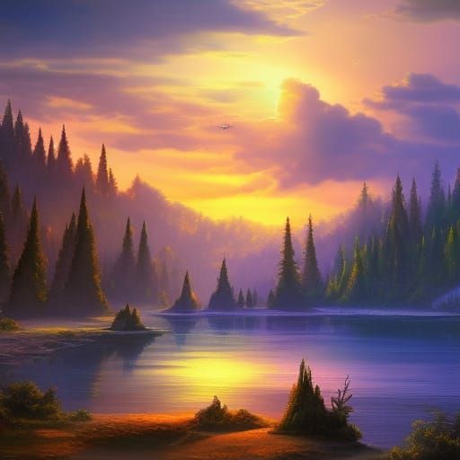 Fantastical Sunset Landscape in Detailed Matte Painting