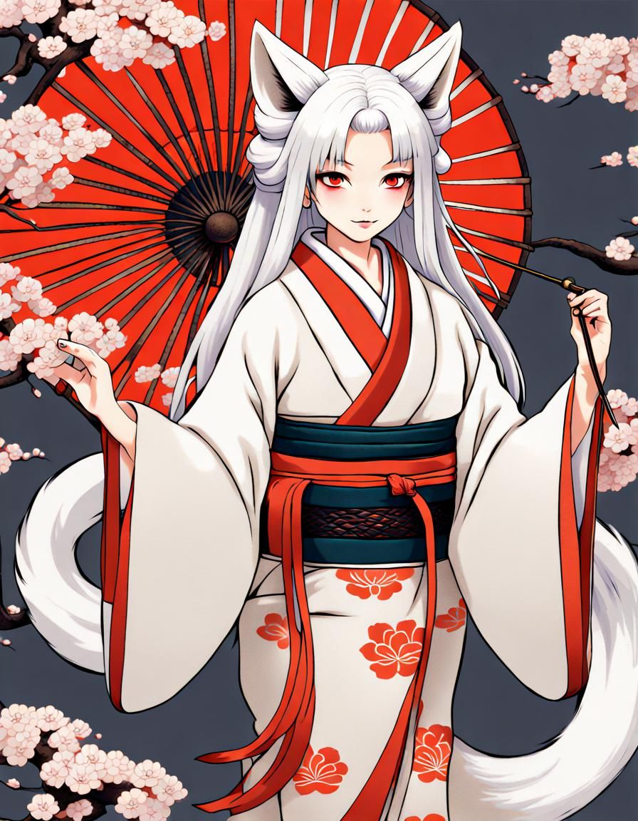 Kitsune in Kimono: A Japanese Folklore Image