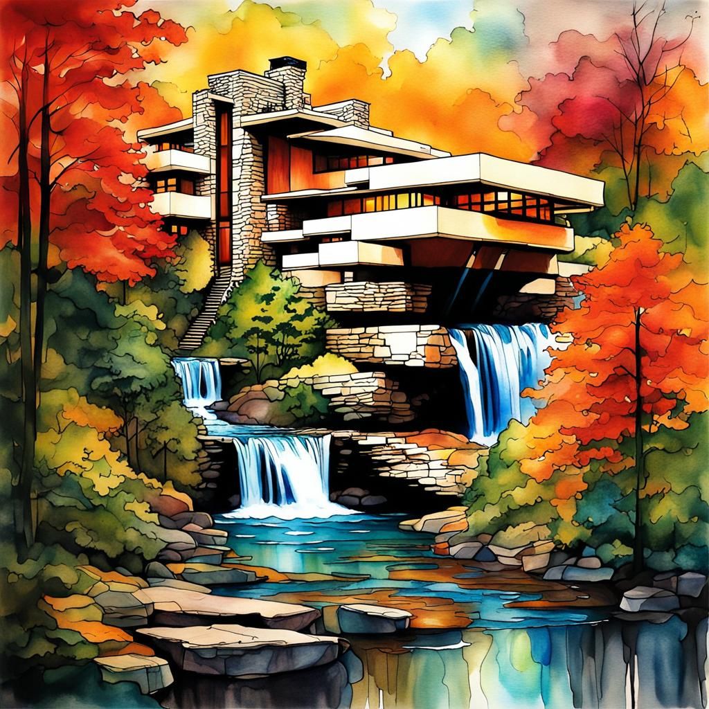 Fallingwater House in Detailed Matte Painting