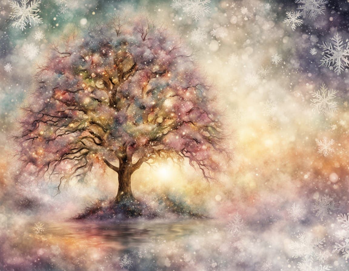 Ethereal Impressionist Christmas Tree in Snowy Dreamscape