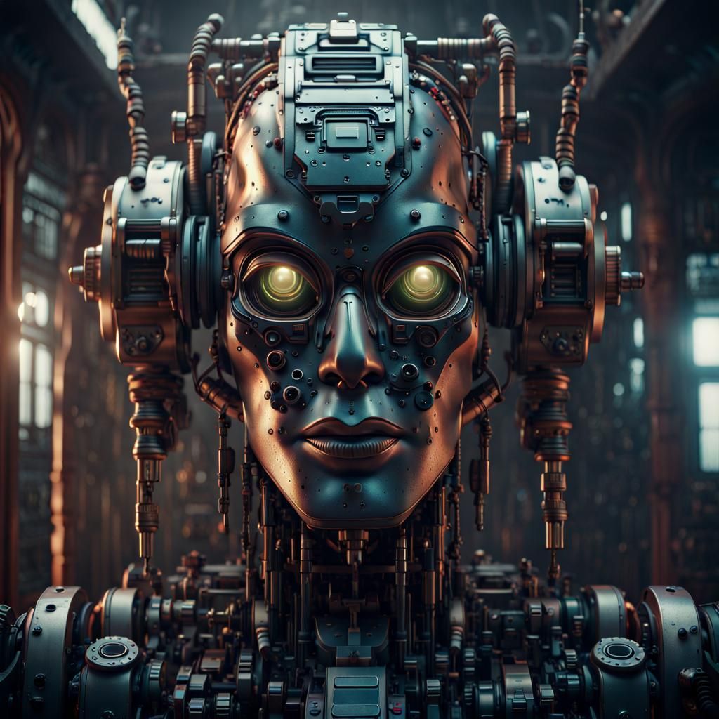 Cinematic Robot Face in Digital Matte Painting Style