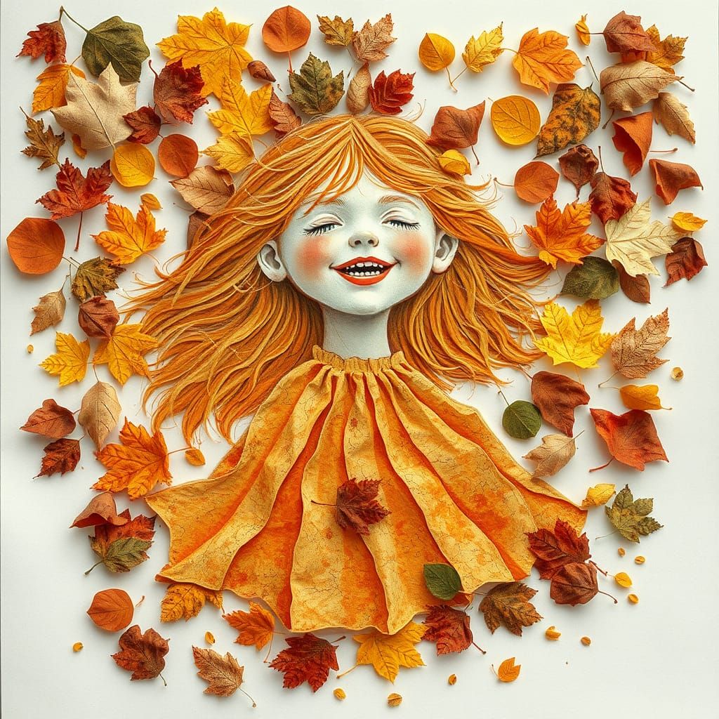 Joyful Autumn Girl in Paper Collage Style