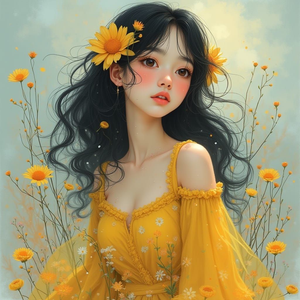 Dreamy Watercolor Portrait of a Young Woman