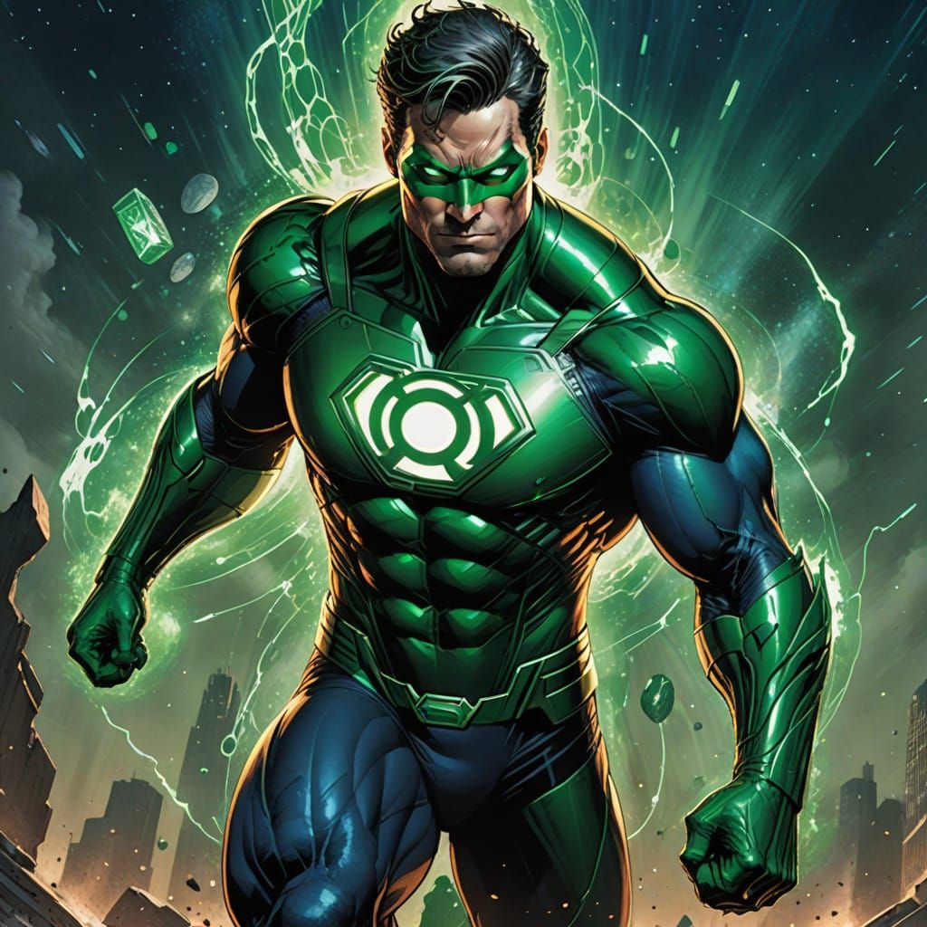 Majestic Green Lantern Hero in Dynamic Cosmic Suit