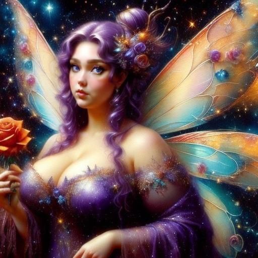 Plus-Sized Fairy with Roses, in Alcohol Ink Style