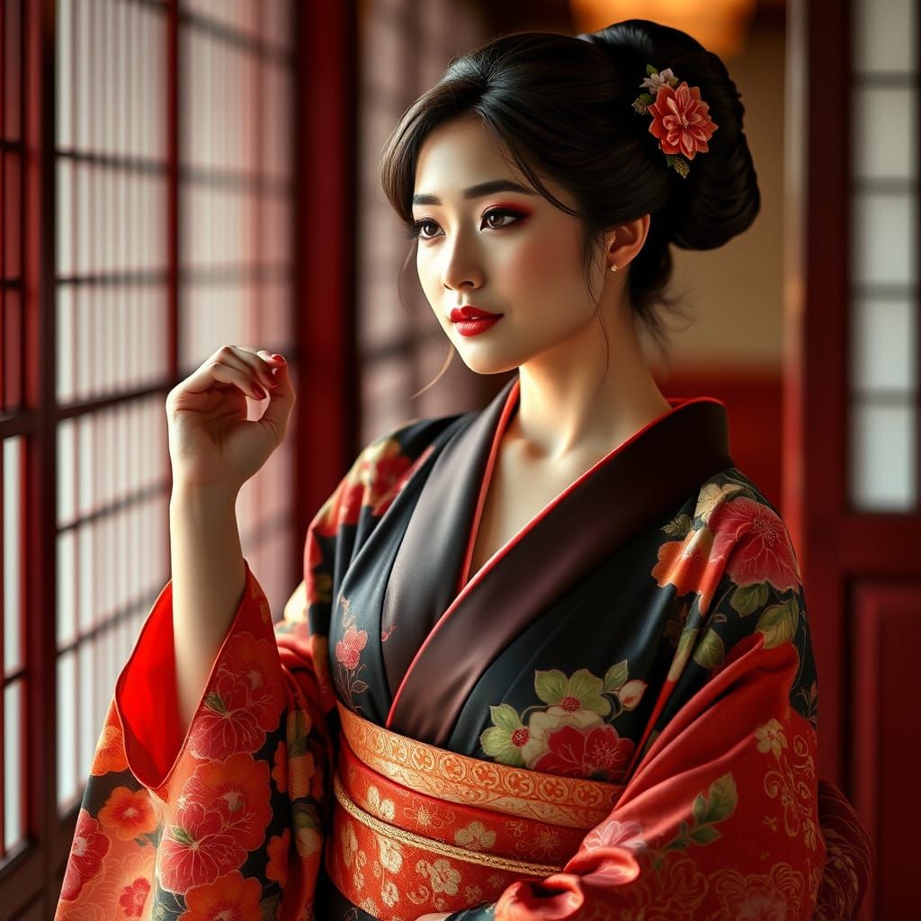 Elegant Woman in Traditional Kimono