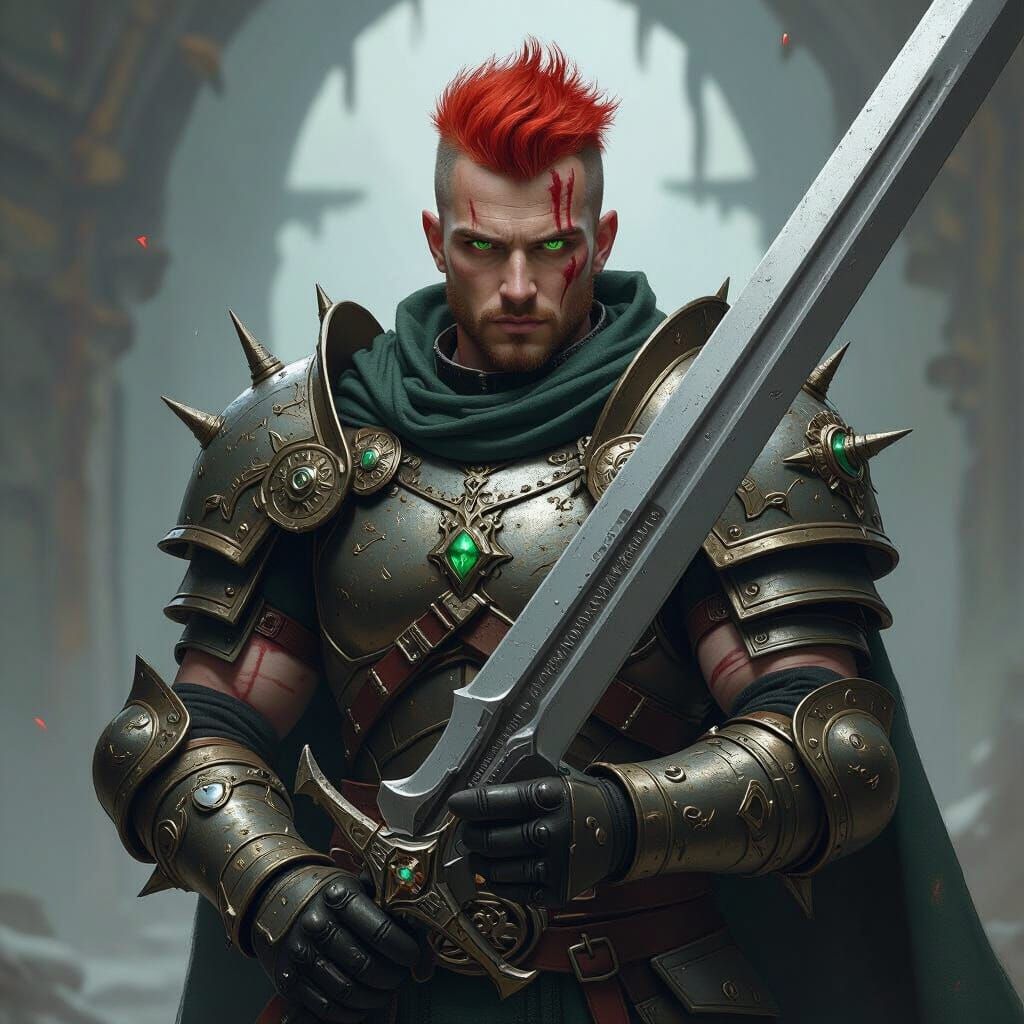 Armored Paladin with Greatsword in Dark Fantasy Style