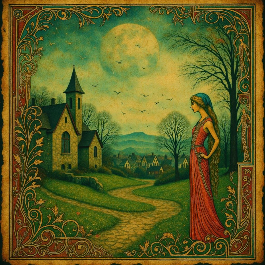 Fantasy Labyrinth with Moonlit Eyes, Digital Art