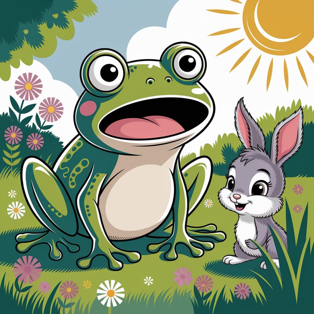 Surprised Frog in Meadow Illustration