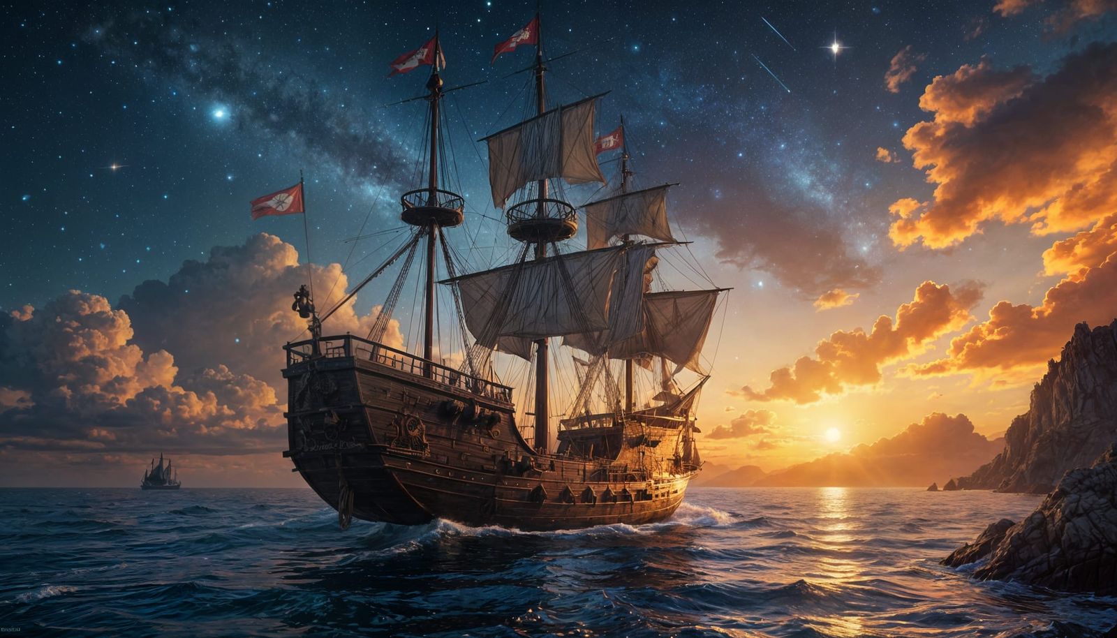 18th Century Galleon Among Stars, Detailed Matte Painting