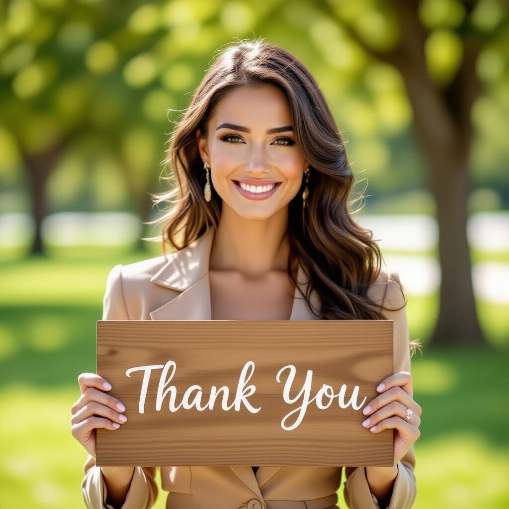 Woman Holding Thank You Sign in Sunny Park