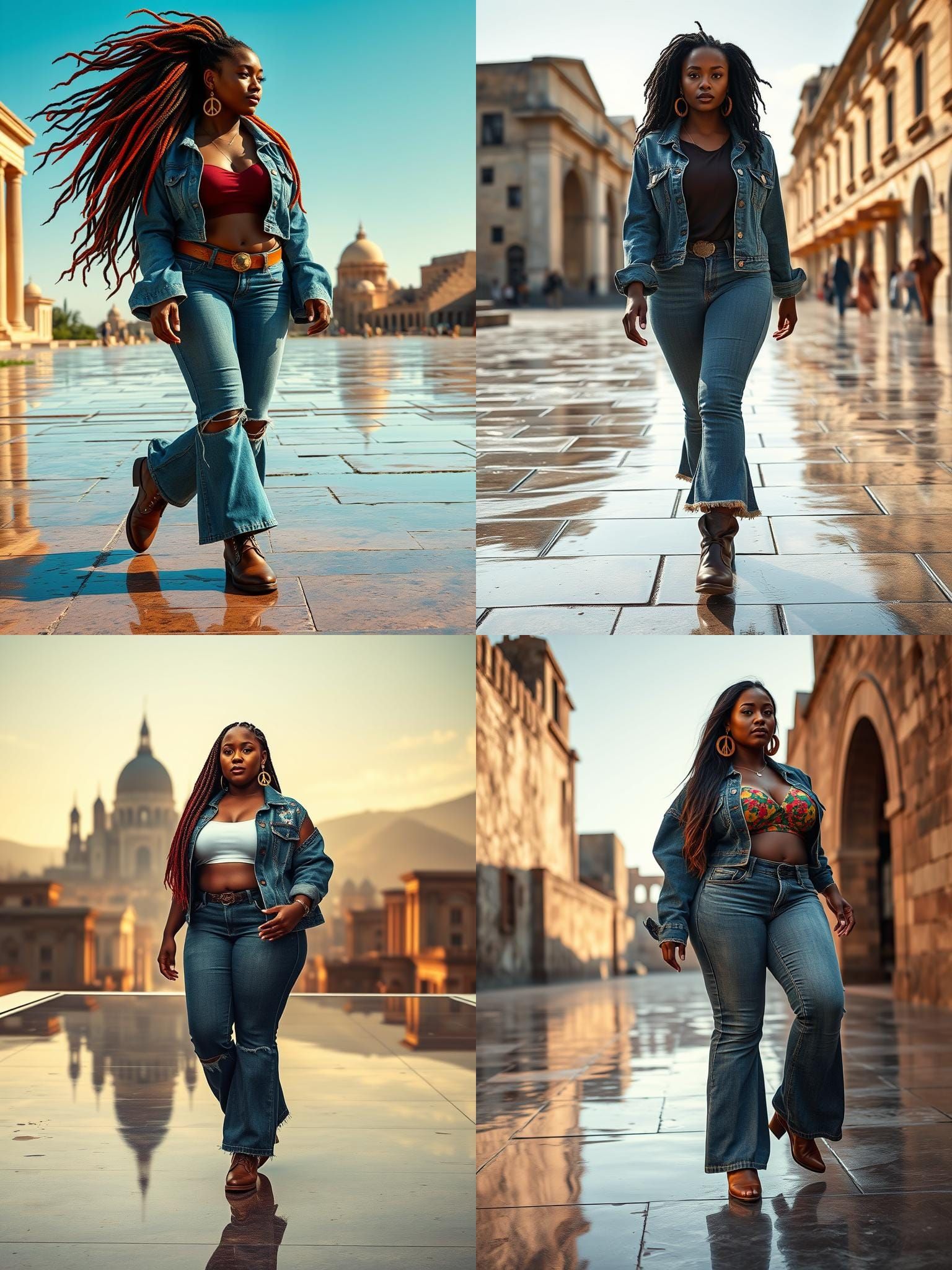 Plus Size Model in Denim Walking in Ancient City