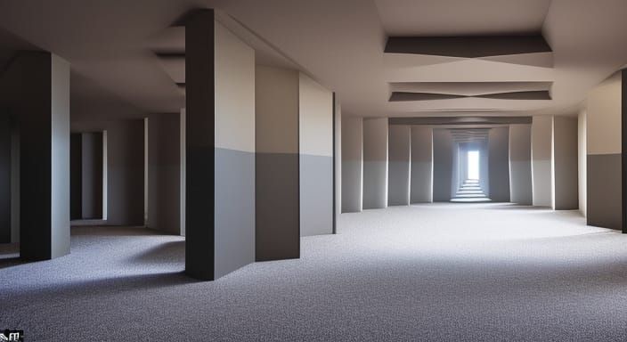 Abstract Surreal Liminal Space Building Interior