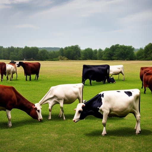 Cows Grazing in a Green Field