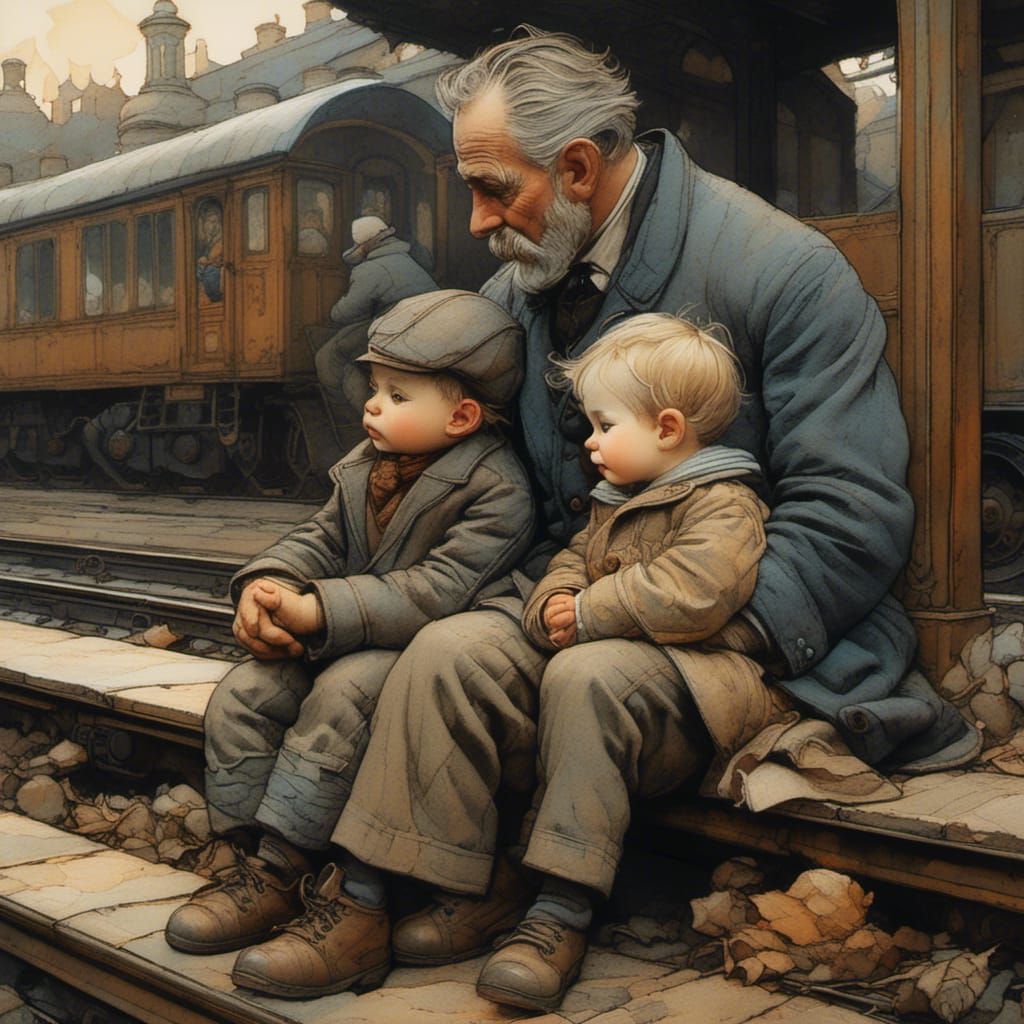 Adorable Toddler Boy Sleeps Against His Father at Train Stat...