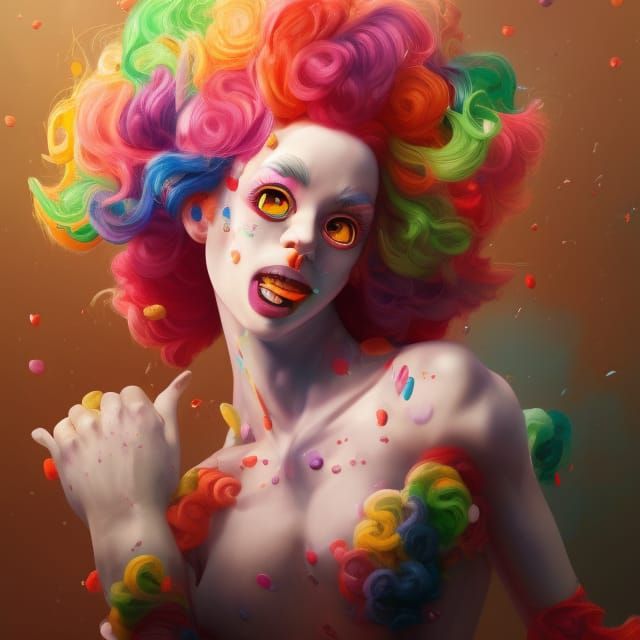 Rainbow Clown Anime Portrait in Candy Land Style