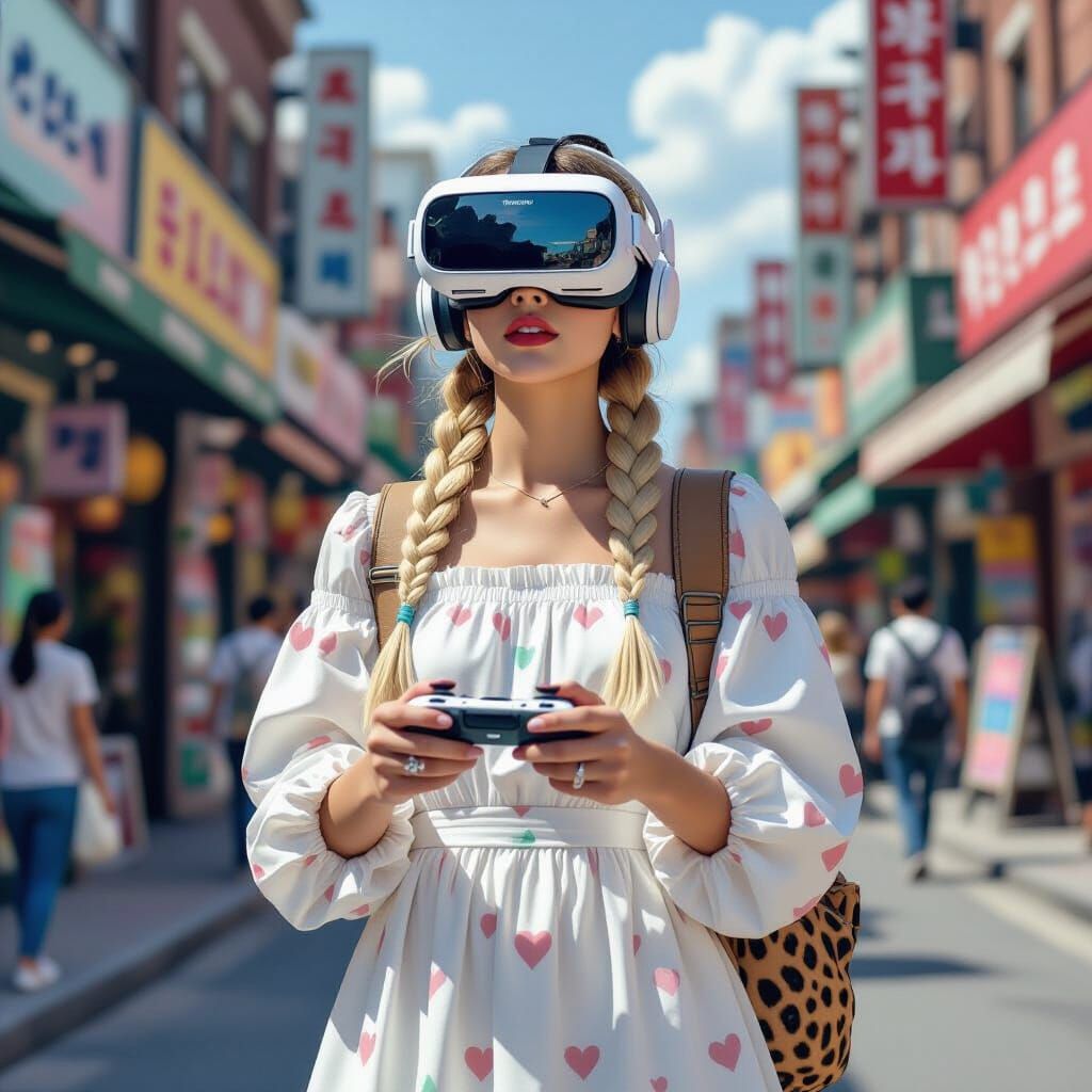 Singer in VR Glasses at Korean Market, Digital Art